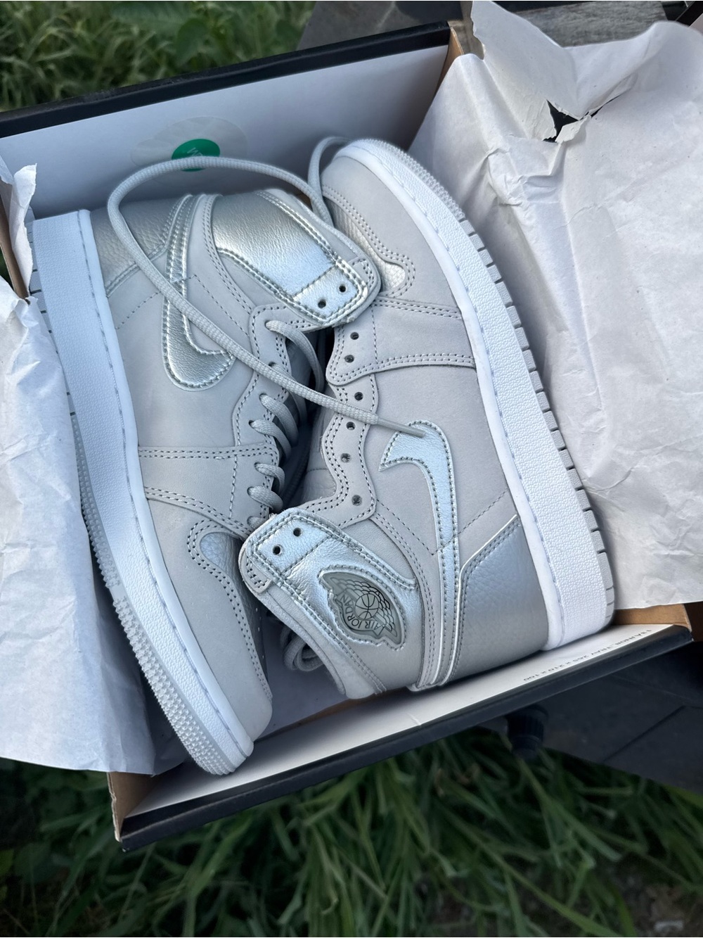 Nike Air Jordan 1 Mid Metallic Silver and White